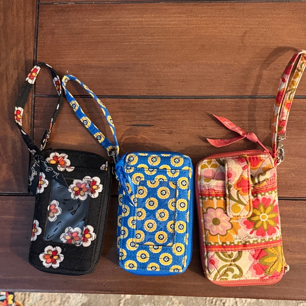 Vera Bradley Floral Wristlet Trio in Black, Blue, and Orange